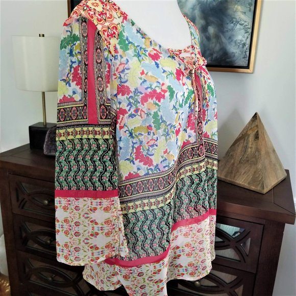 New Directions Brand Top Blouse Boho Multi-Color Floral Print Size 0X - Picture 7 of 11